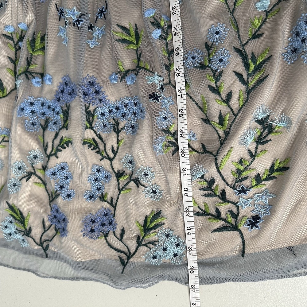 Sundance‎ Forget Me Not Floral Embroidered Tulle Dress Small Fit Flare Blue Nude - Picture 10 of 11